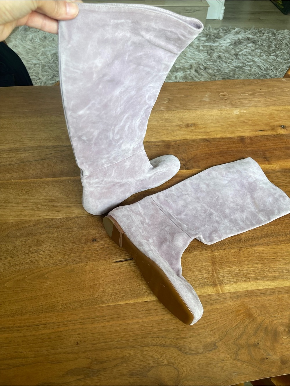 Ralph Lauren Tall Suede Knee-High Boots in Light Lavender 39B made in Italy